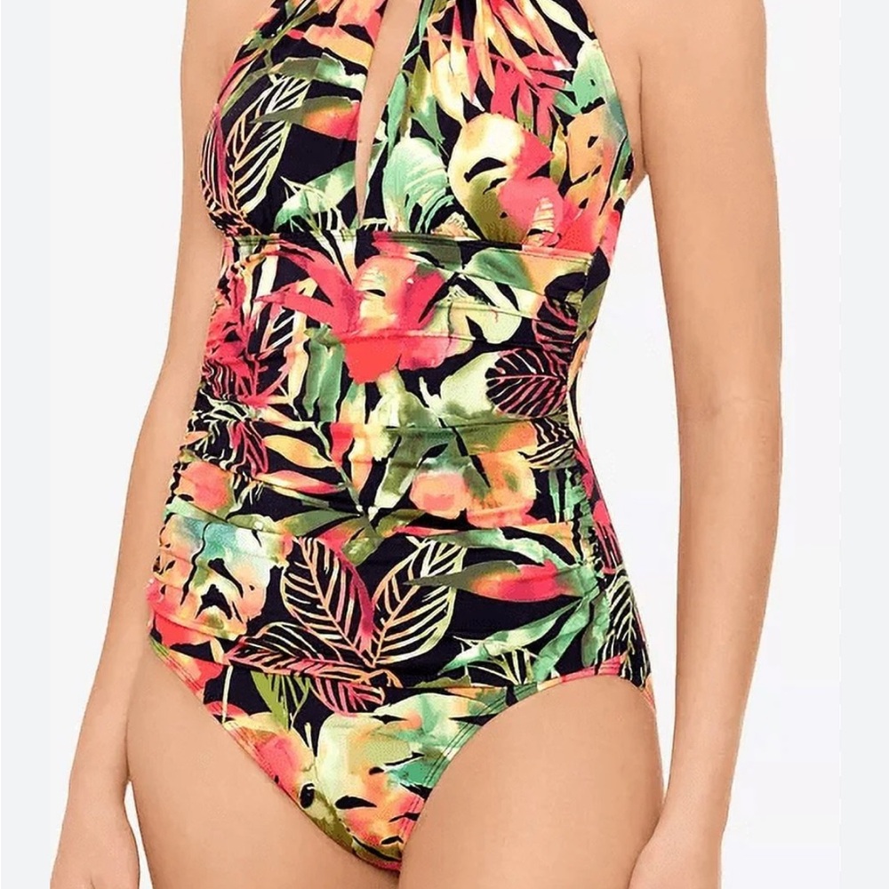 Lauren Ralph Lauren Midnight Tropical‎ High Neck One-Piece halter black multi 8 - Picture 5 of 12